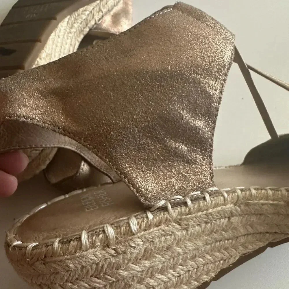 Eileen Fisher‎ Agnes Espadrille Wedge Sandal Women's 8.5 Gold Metallic System